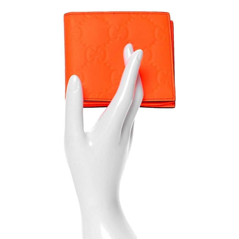 Gucci GG Rubber Effect Neon Orange Guccissima Leather Bifold - Picture 4 of 5